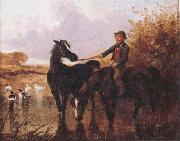 John Frederick Herring Watering The Horses and Farmyard Companions:a Pair of Paintings Germany oil painting artist